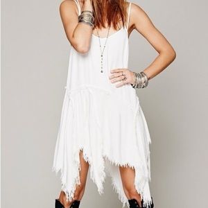Free People Intimately White Slip Dress Tattered Up Asymmetrical Size L*
